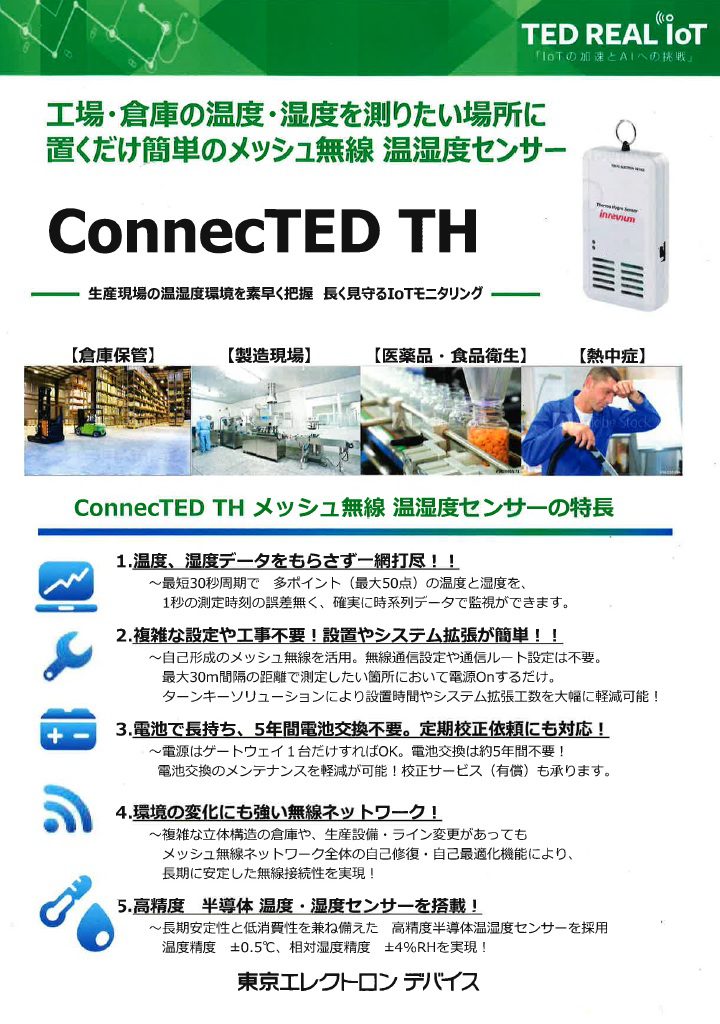 ConnecTED TH TED REAL IoT 工場・倉庫の温度・湿度を測りたい場所に置くだけ簡単メッシュ無線温湿度センサー 2