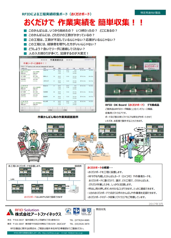 RFIDによる工程実績取集ボード（おくだけボード）おくだけで作業実績を簡単取集！