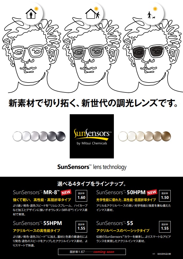 SunSensors lens technology 新素材で切り拓く、新世代の調光レンズです。